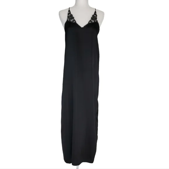 Cinema Etoile | Intimates & Sleepwear | Cinema Etoile Slip Dress Womens  Medium Black Maxi Nighty Silky Lace Side Slit | Poshmark